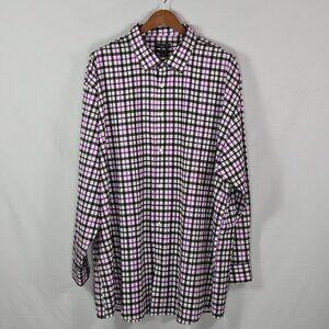 Shaq Brand Big Fit Button-Up Shirt XLG Plaid Cooling Stretch Smart Business